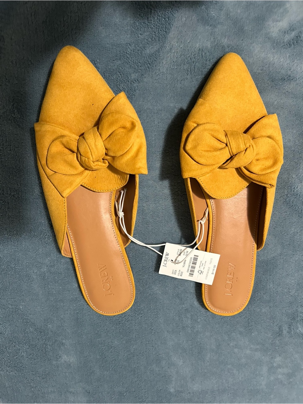 J. Crew Women’s Mustard Yellow Bow Pointed-Toe Mule Slides Size 10 M